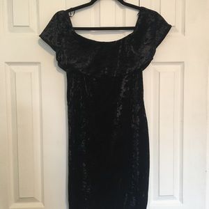 Black velvet off the shoulder dress